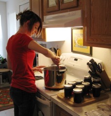 Making jam--a first for Rebecca